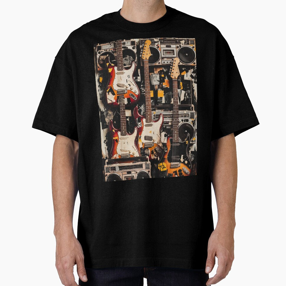 Grunge Sound Riot Stickerbomb – Vintage Guitar & Boombox Collage by ShirtsOfDeath