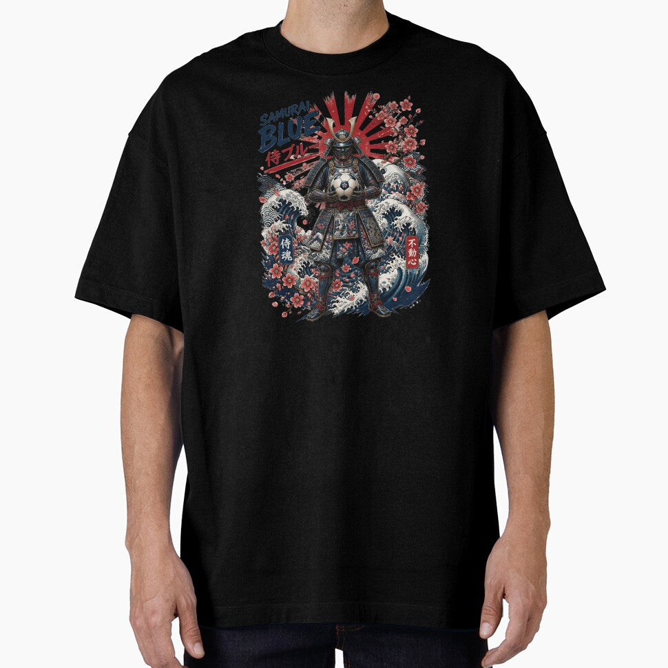 Japan Soccer Samurai - Samurai Blue Vintage  Japanese Football Fan T-Shirt by 18-30