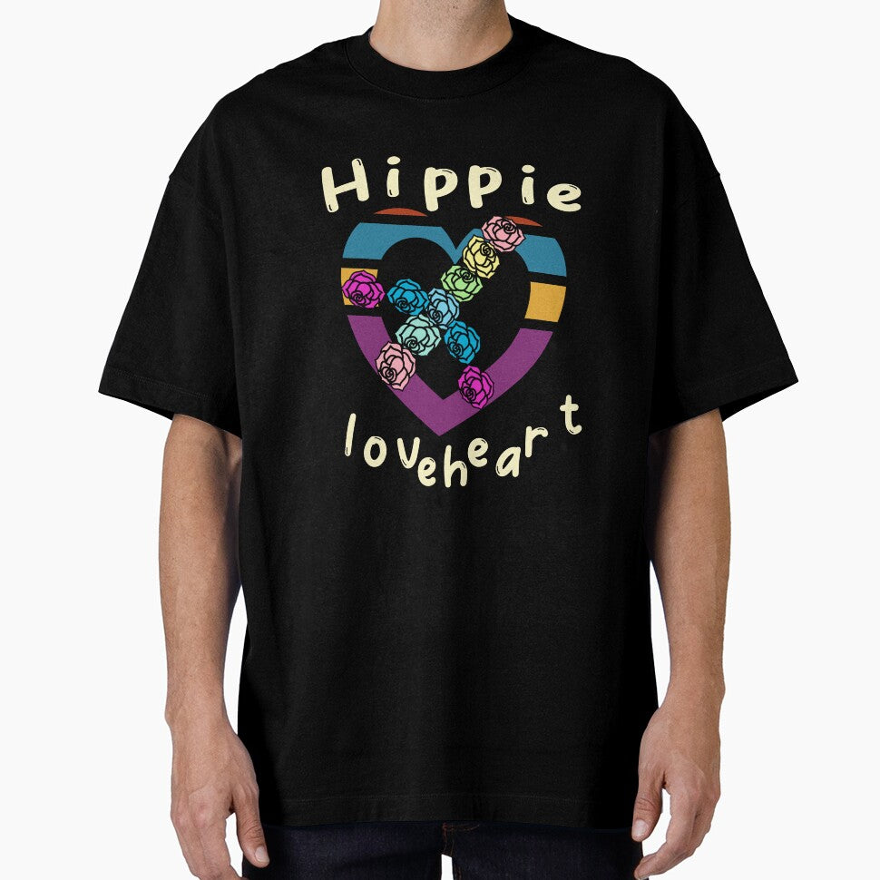 Hippie loveheart, heart with roses peace sign. by Bodino