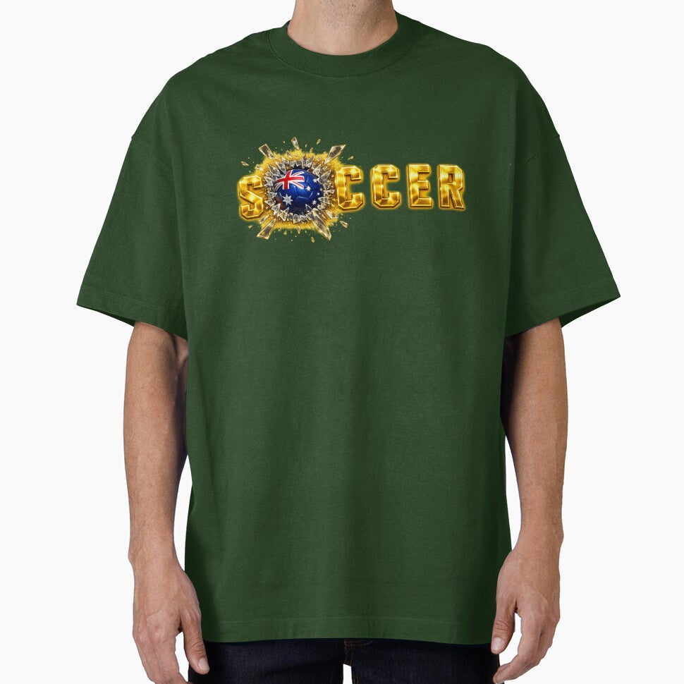Gold SOCCER Australia Flag Ball Breaking Through — Matildas Socceroos Football Fan Art Tee, Sticker, Poster by thesmilngnature