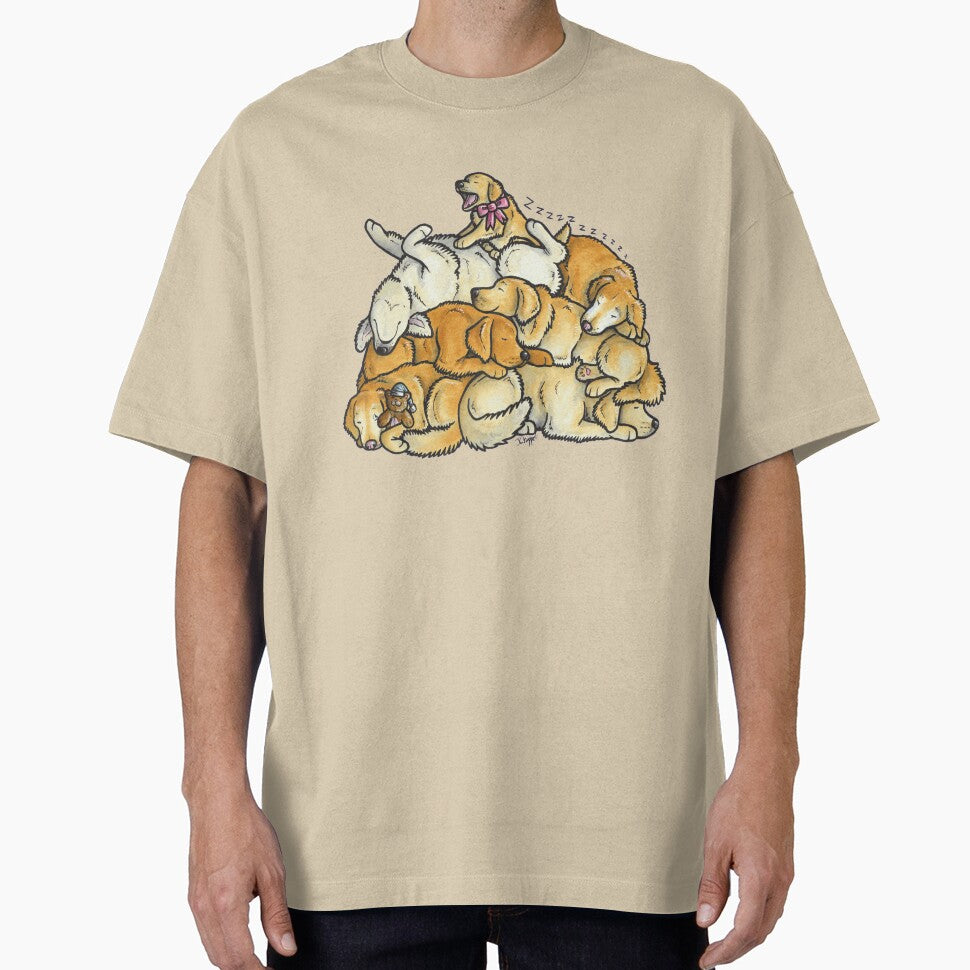 Sleeping pile of Golden Retriever dogs by animalartbyjess