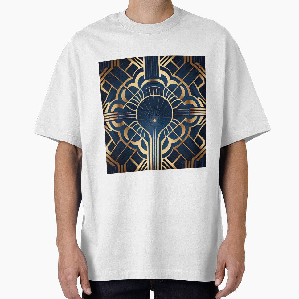 Blue Geometric Art Deco Pattern Digital Painting by CodeAndColors