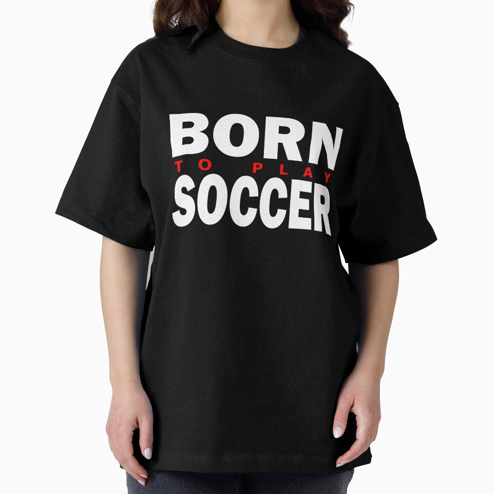 Born to Play Soccer Red and White Typographic Design by MimsTees