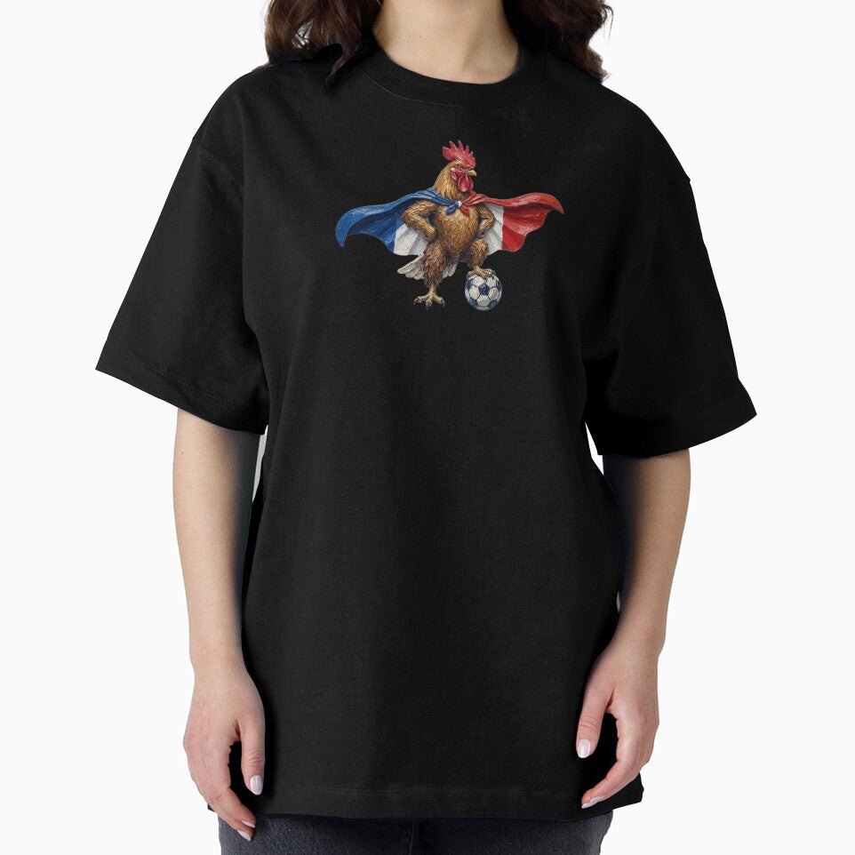 France Soccer Superhero Rooster Impasto Flag Art by EvrmoodCo