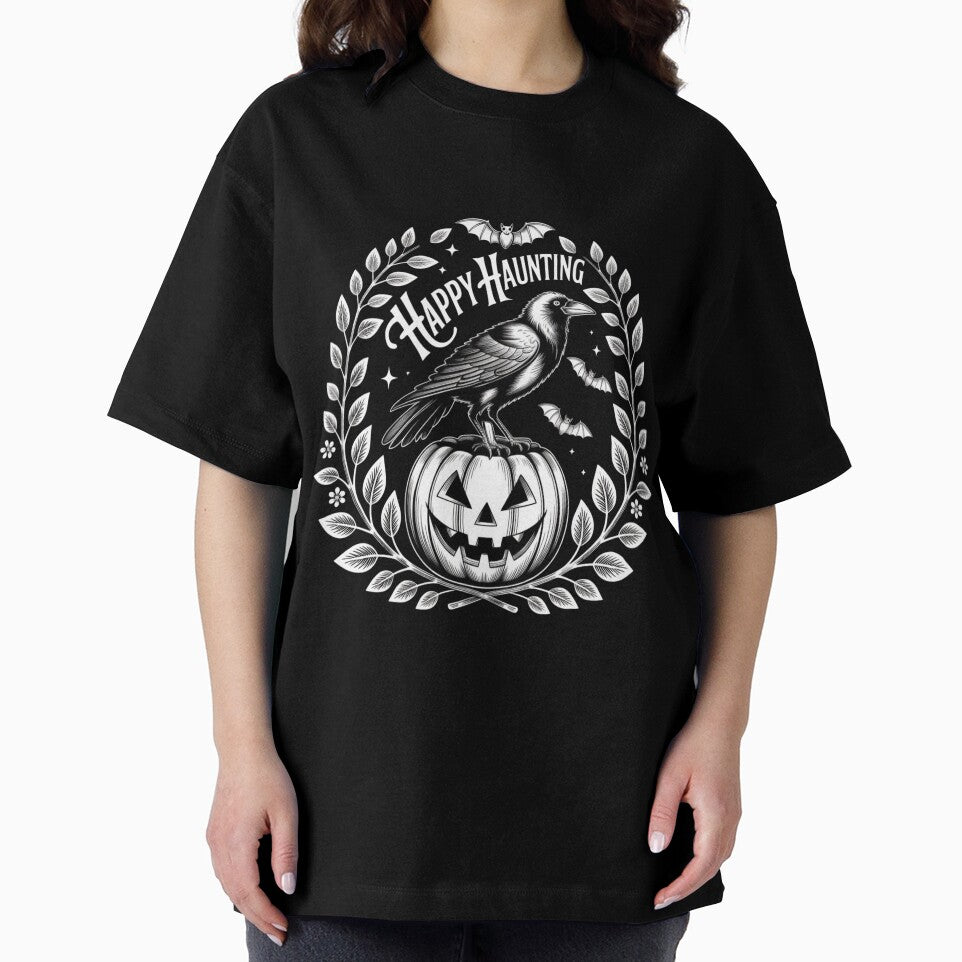 Whispering Crow & Jack O Lantern Shirt – Vintage Gothic Halloween Tee | Oversized Boho Cottagecore Crewneck for Spooky Season by ChillArtNo1