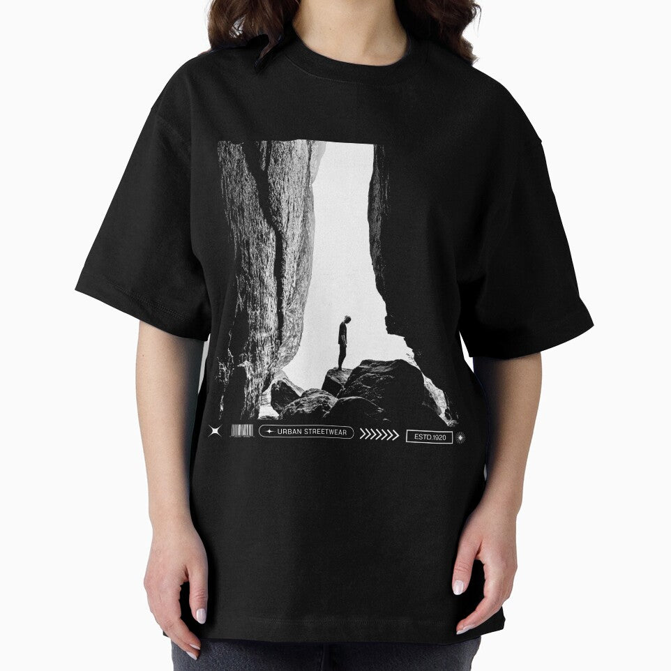 Urban Streetwear – Black and White Minimalist Rock Silhouette Design by sachiniDee
