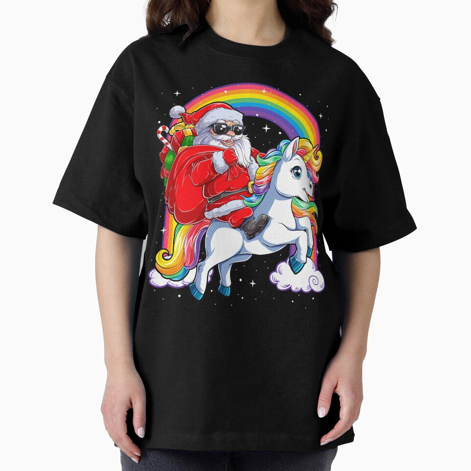 Christmas Santa Riding Unicorn Xmas 	 	 Rainbow Short Sleeve by anzaladamoyev