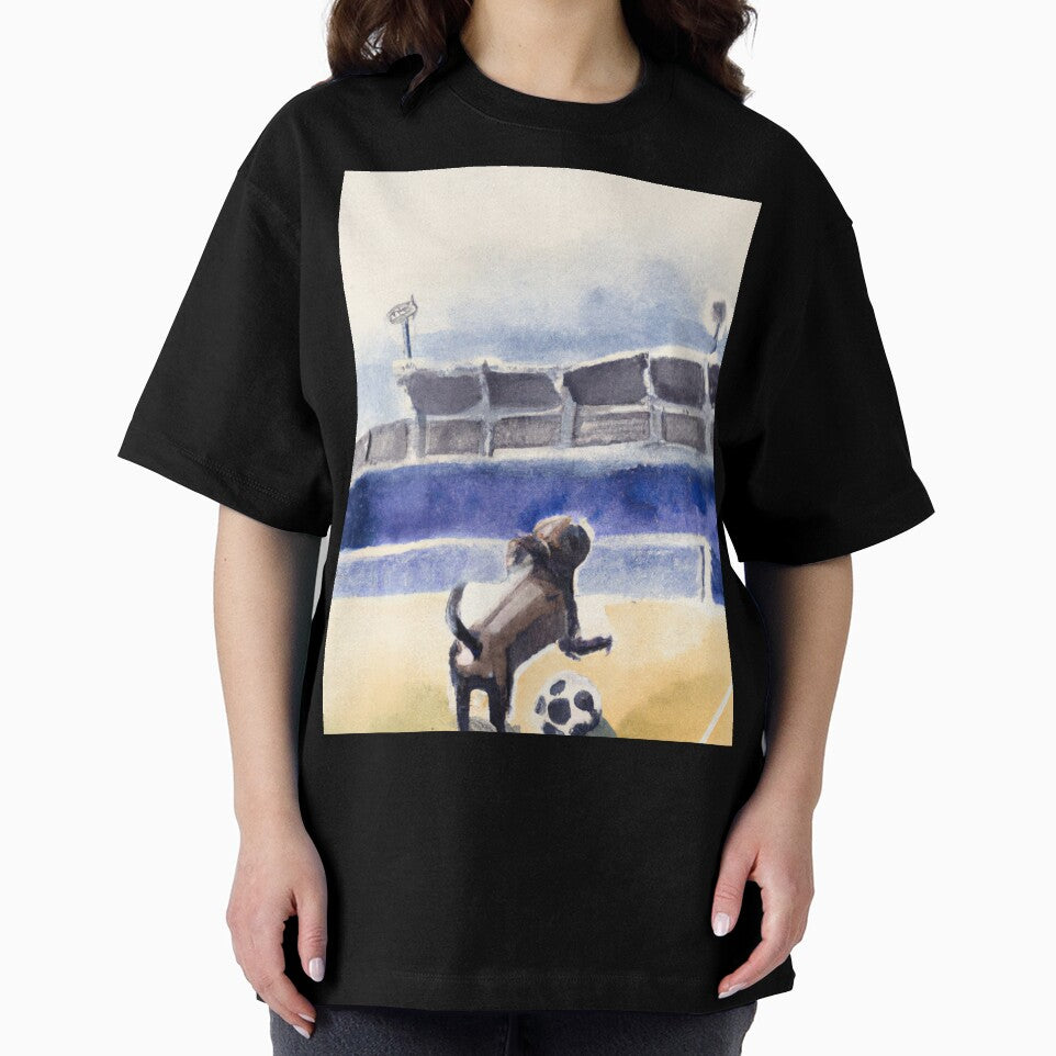 Dog playing soccer at the stadium-Edited AI generated art by Frostp