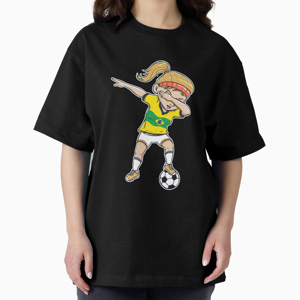 Dabbing Soccer Player Funny Brazil Fan T-Shirt girl by Pummli