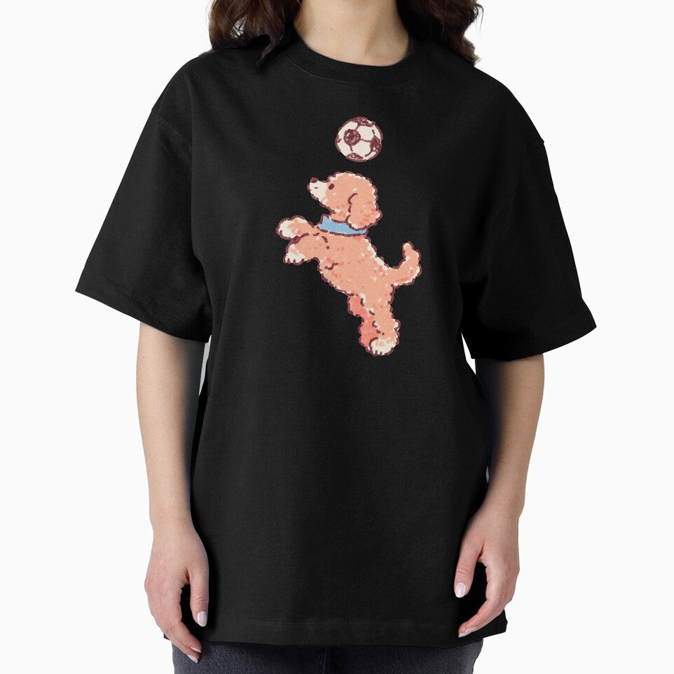 Soccer Football Poodle, playful pastel crayon illustration by Magnificent Lizard