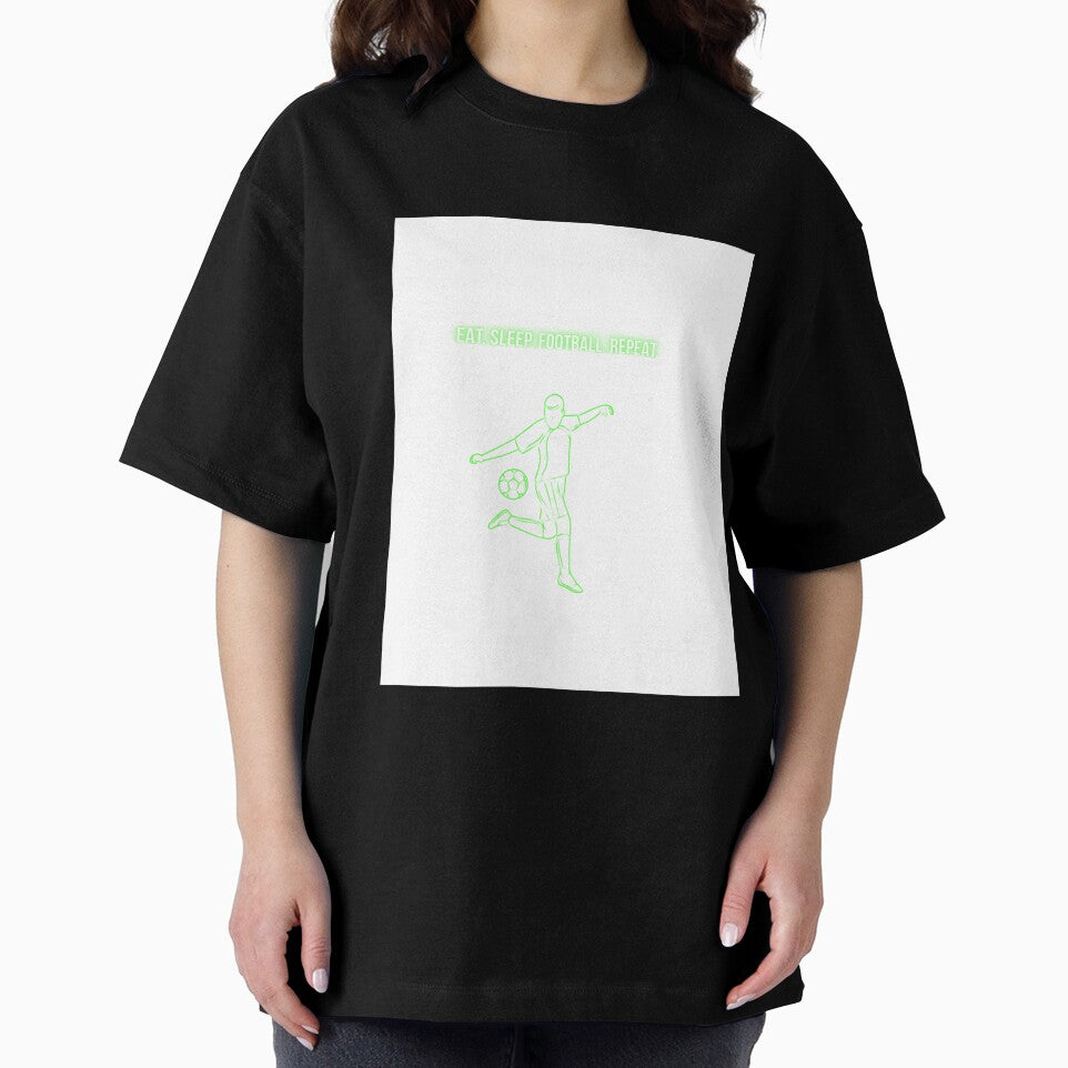 Eat Sleep Football Repeat Neon T-Shirt | Trendy Soccer Fan Gift | Line Art Kick Design by MCV-Designs