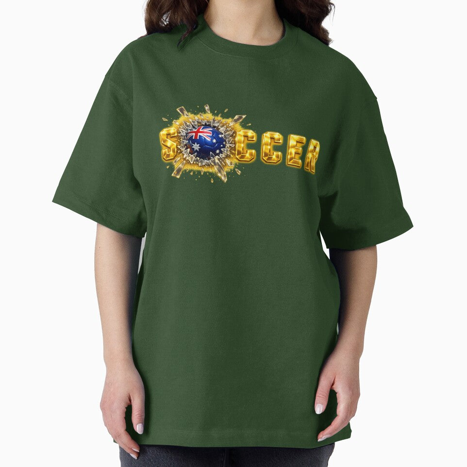 Gold SOCCER Australia Flag Ball Breaking Through — Matildas Socceroos Football Fan Art Tee, Sticker, Poster by thesmilngnature