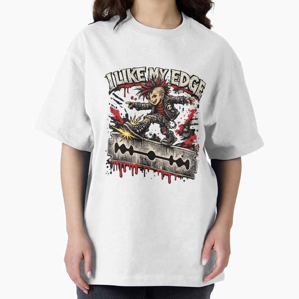 I Like My Edge – Punk Rock Razor Blade Cartoon T-Shirt by 486DesignCo