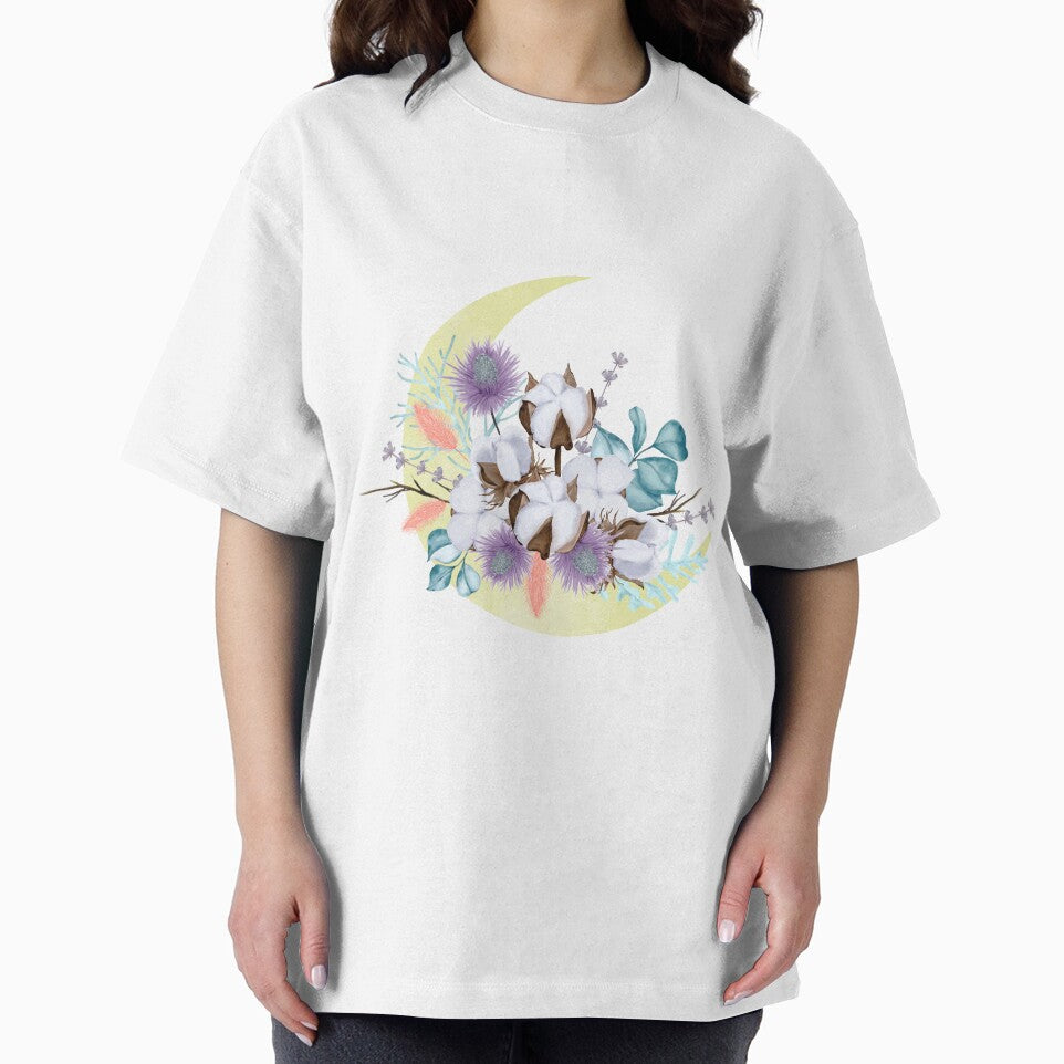 Rustic Southern Watercolor Botanical Floral & Cotton Boll on Crescent Moon by CyanSkyDesign