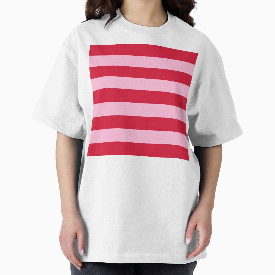 Medium RED and  COTTON CANDY PINK Horizontal STRIPES by RachelMacht