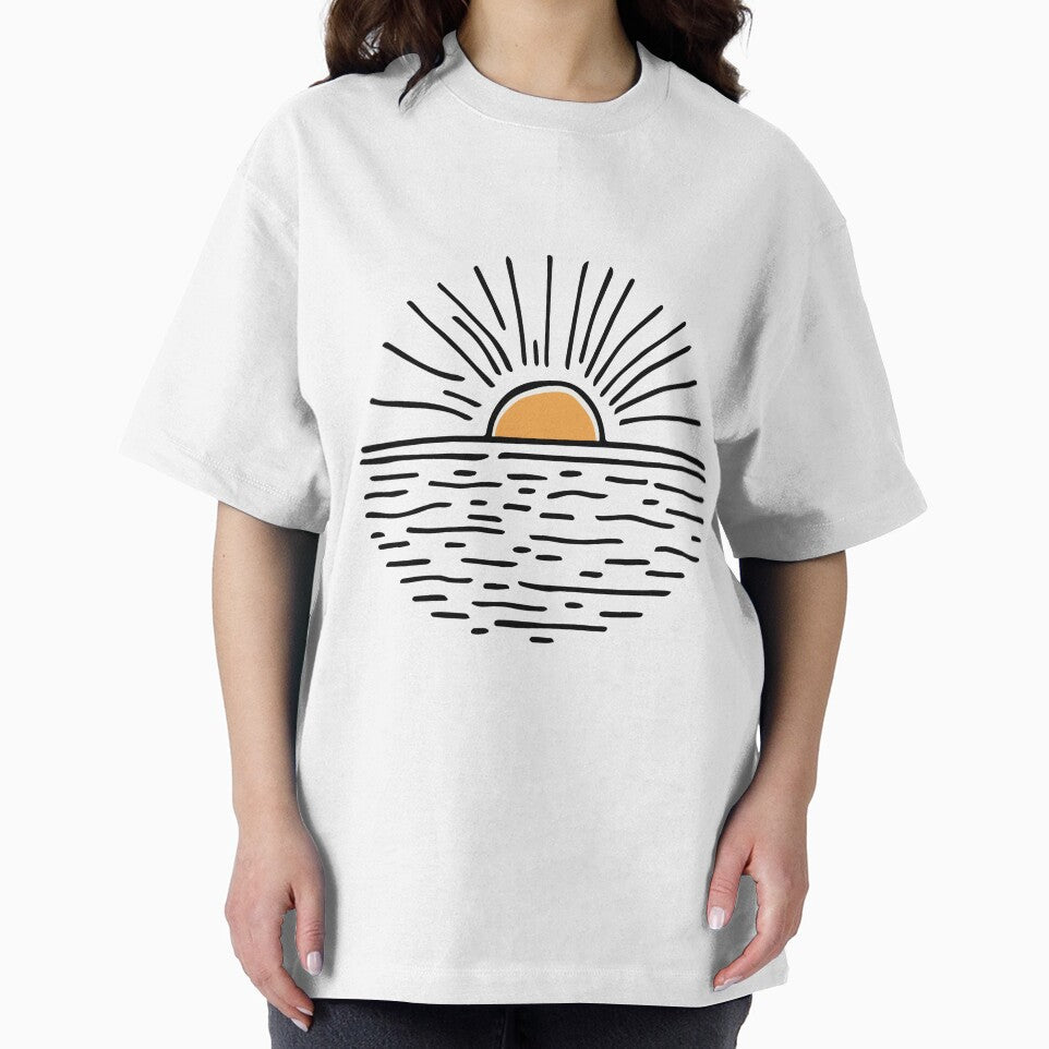 Simple drawing of a sunset over a calm ocean by rasagamastore