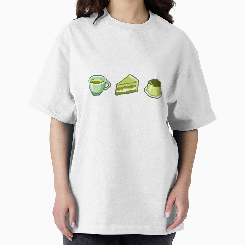 Cute Matcha Pixel Art Set – Green Tea, Cake & Pudding 8 Bit Illustration by Rizal Adittya