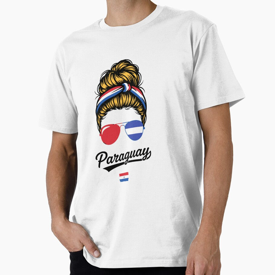Paraguay Pop Art Woman T-Shirt – Vintage Woodcut Flag Sunglasses Graphic for Proud Paraguay Supporters by paulo silveira