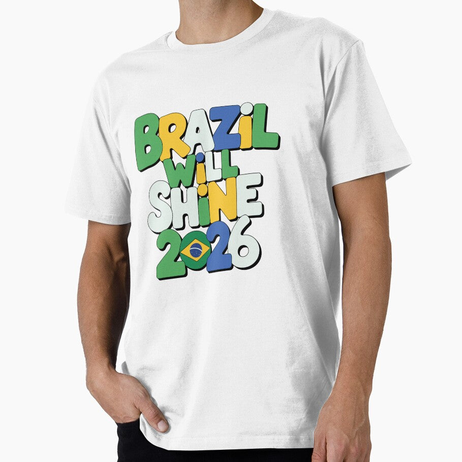 Brazil Will Shine 2026 Soccer – Brazilian Colors Football Fan Tee Green Yellow Blue White by paulo silveira