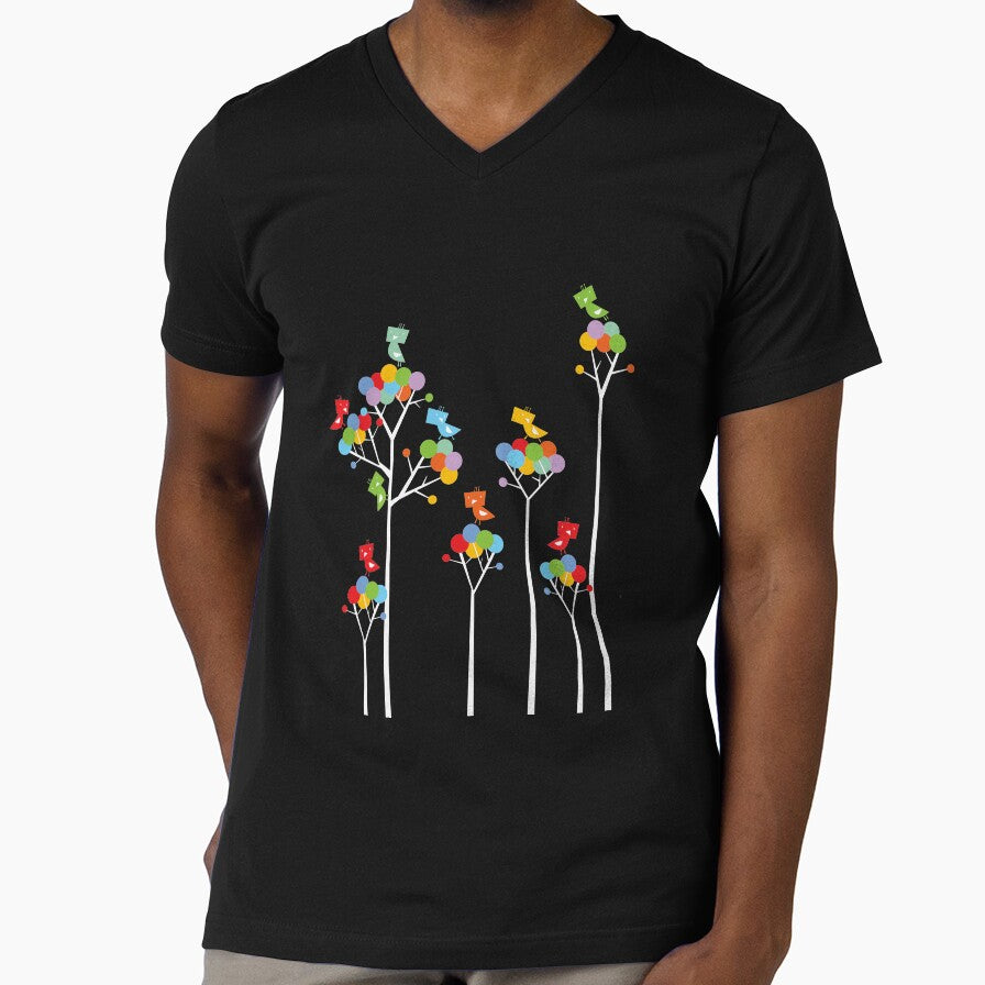 Colorful Whimsical Tweet Birds On White Branches Of Dotted Trees © fatfatin by fatfatin