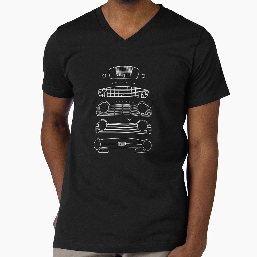 Triumph TR evolution classic 1950s-1960s British sports cars white outline graphic by soitwouldseem