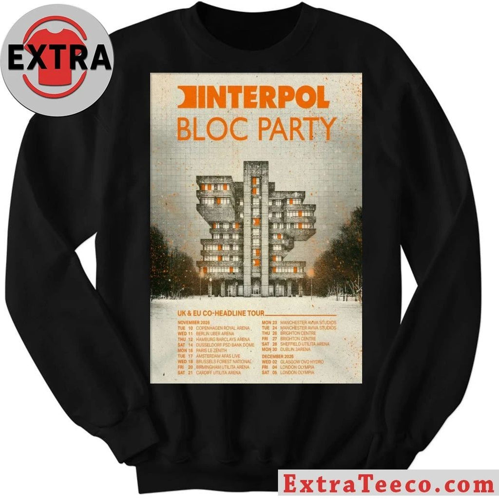 Original Interpol And Bloc Party UK-EU Co Headline Tour November 2026 Poster T-Shirt