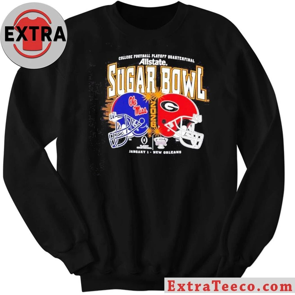 Original College Football Playoff Allstate Sugar Bowl quarterfinal match between Ole Miss and Georgia 1 January Helmet And Logo Shirt