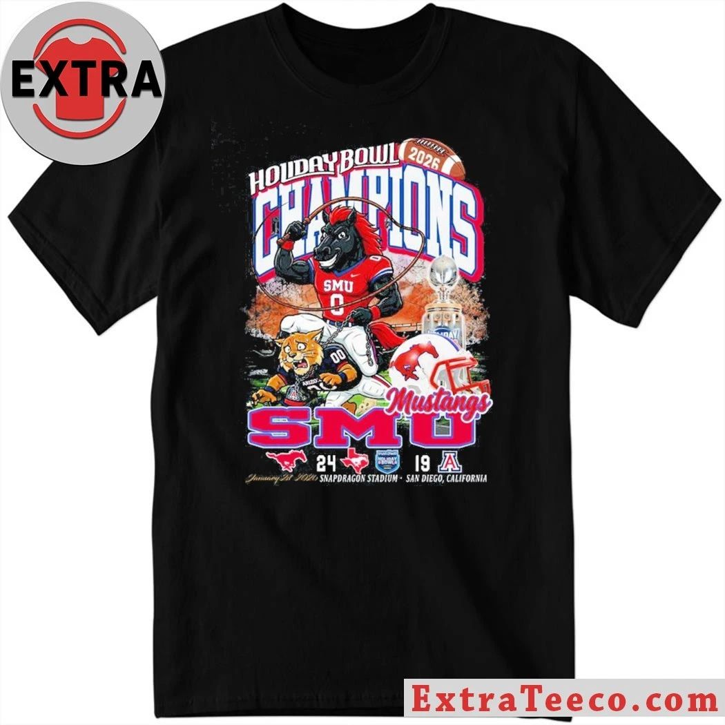 T-shirt commemorating the SMU Mustangs’ victory at the 2026 Holiday Bowl