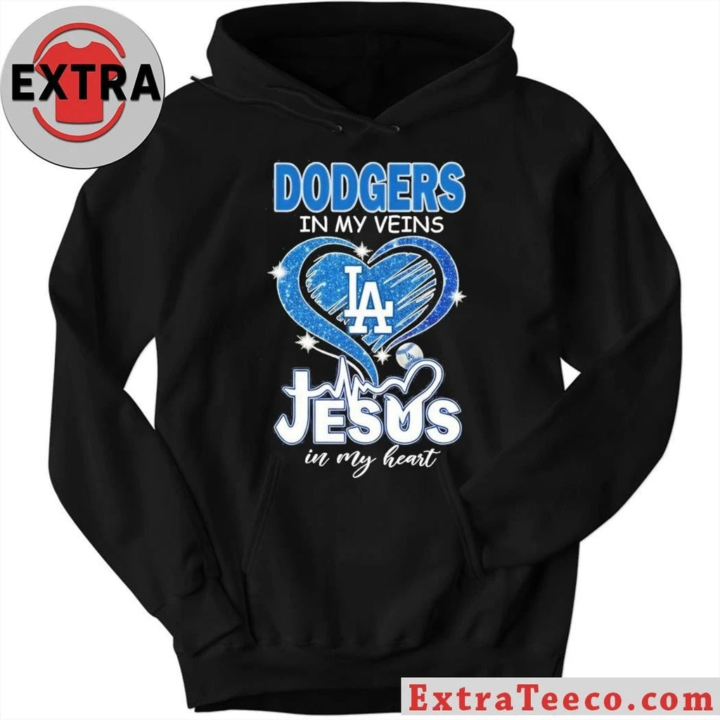 Los Angeles Dodgers In My Veins Jesus In My Heart Logo T-Shirt
