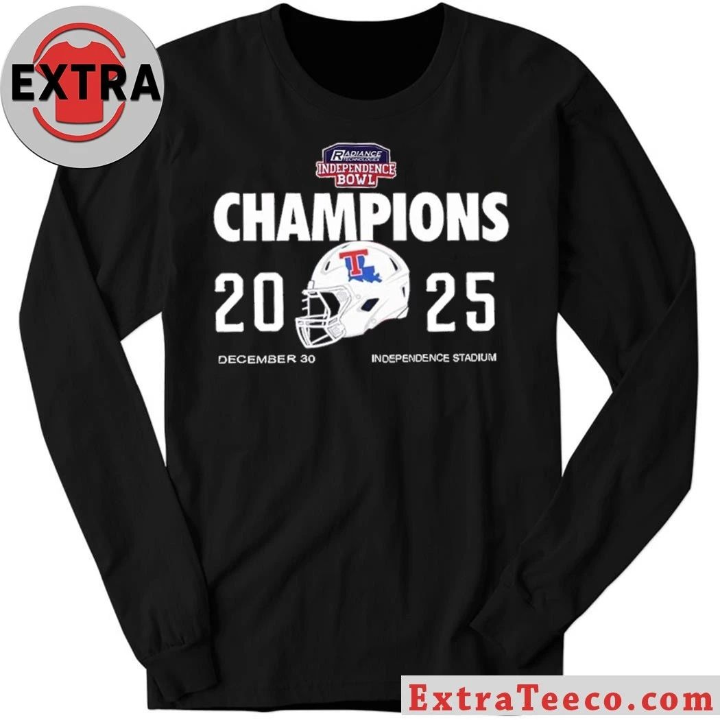 Commemorative t-shirt celebrating the Louisiana Tech Bulldogs’ victory at the Radiance Technologies Independence Bowl 2025 (23-14) on December 30, 2025