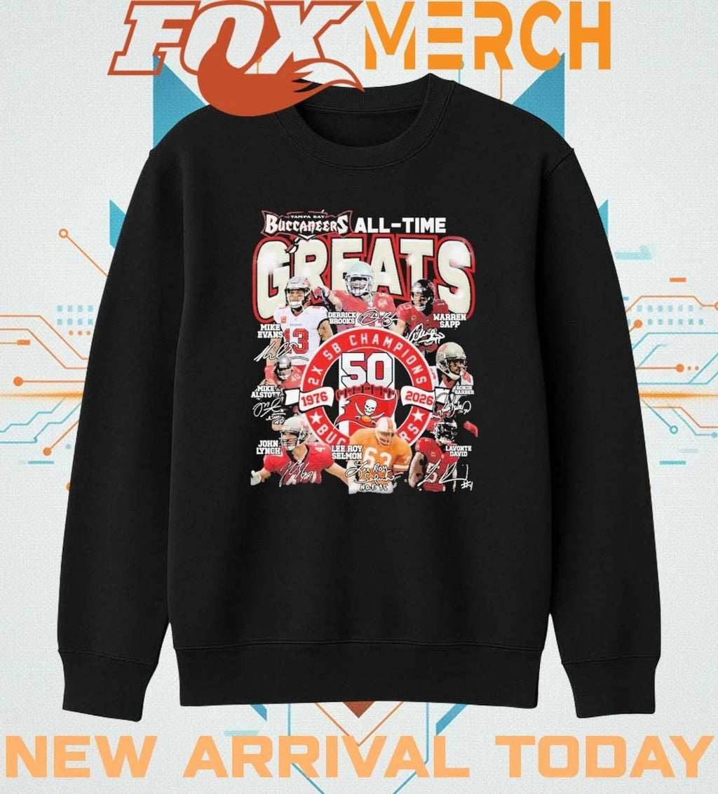 Tampa Bay Buccaneers all-time greats 2x Sb Champions 1976-2026 signatures t-shirt