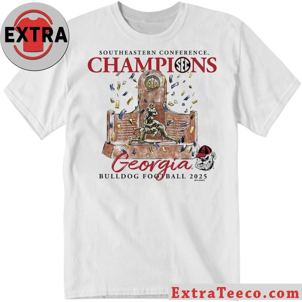 Georgia Bulldogs 2025 Southeastern Conference Football Champions Trophy 28-7 December 7, 2025 Logo Shirt