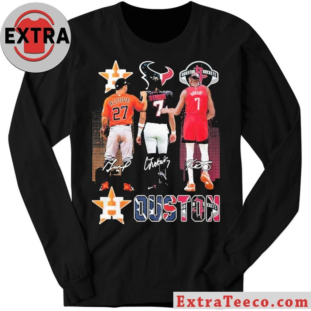 Houston Astros Altuve Houston Texans Stroud Houston Rockets Durant Signature And Logo T-Shirt