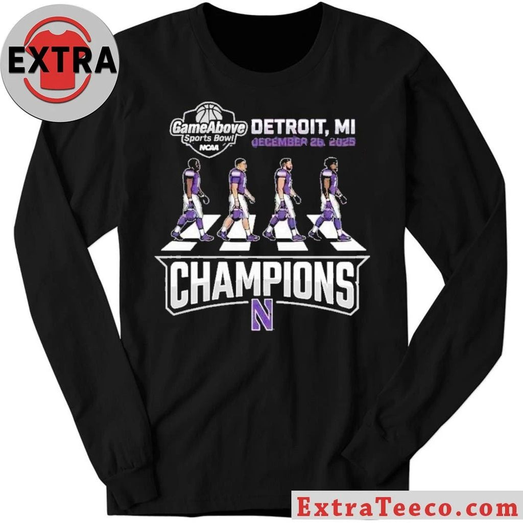 Celebrating the Northwestern Wildcats’ GameAbove Sports Bowl victory, December 26, 2025, Detroit, MI Logo Shirt