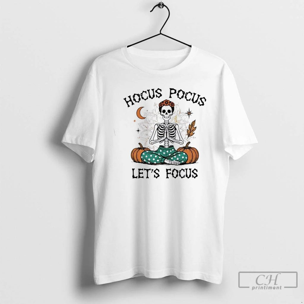 Premium Skeleton Pumpkin Halloween Hocus Pocus Lets Focus T Shirts