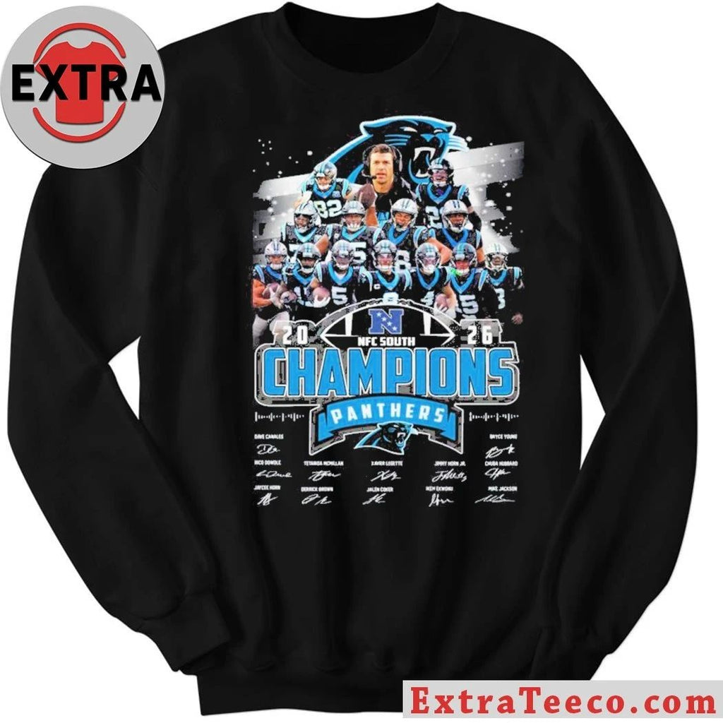 Original Carolina Panthers 2025 NFC South Champions All Team Vintage Signature And Logo Shirt