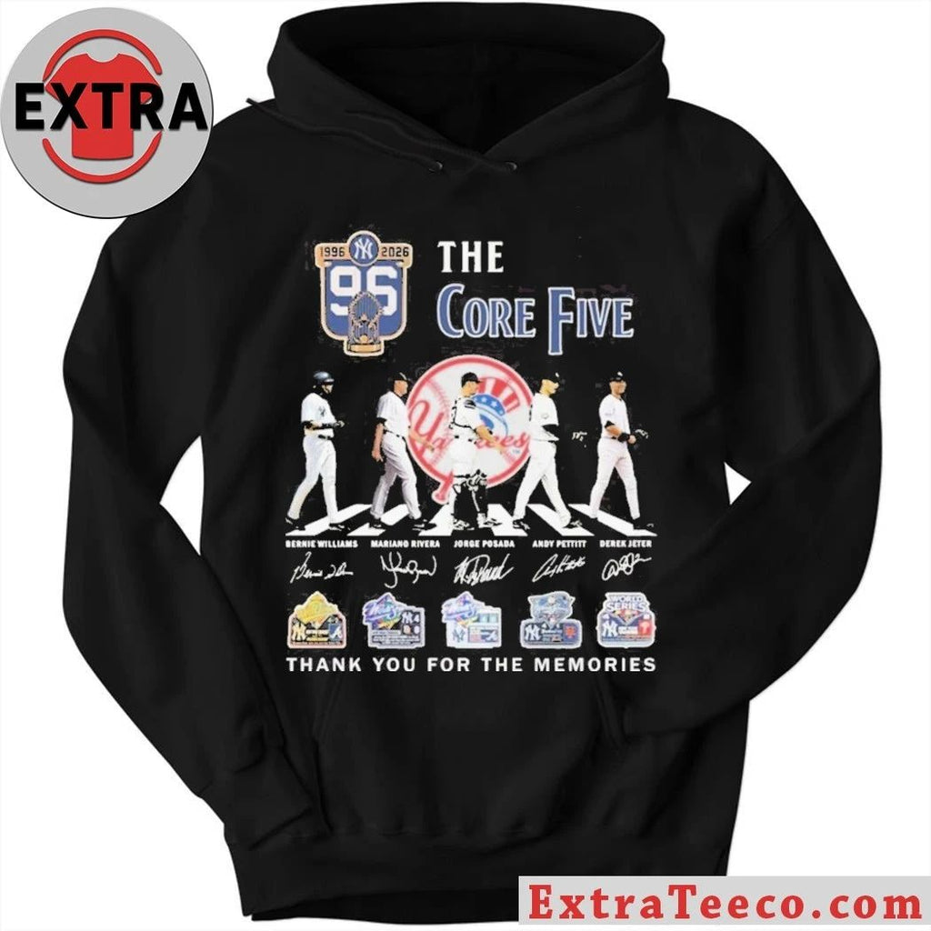 A commemorative T-shirt celebrating the 30th anniversary (1996-2026) of the New York Yankees’ The Core Five players