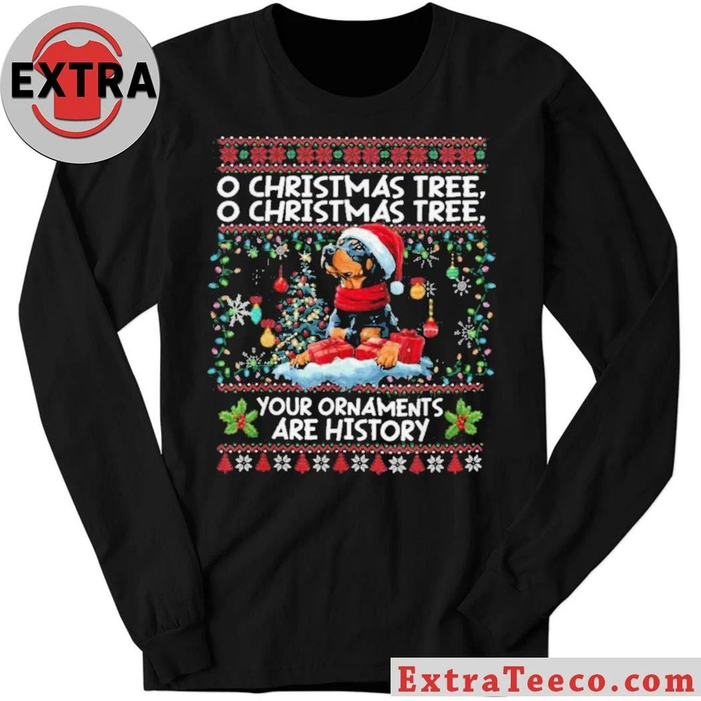Rottweiler wearing Santa hat and scarf Doberman Pinscher Christmas Tree Decorations Dog Lover Xmas Ugly Christmas Sweater Shirt