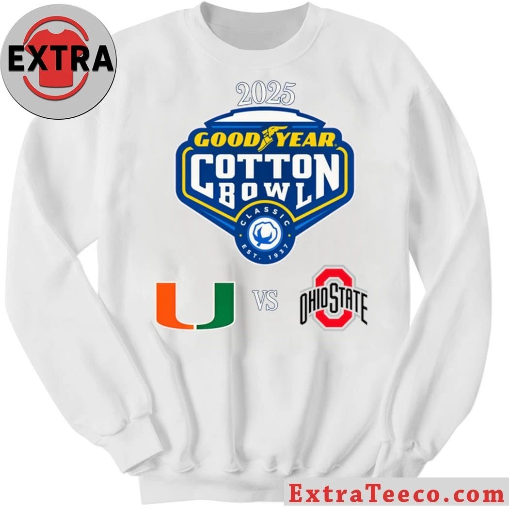 The upcoming 2025 Goodyear Cotton Bowl Classic College Football Playoff (CFP) Quarterfinal game between Miami (Florida.) and Ohio State Shirt