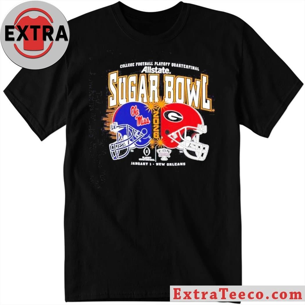 Original College Football Playoff Allstate Sugar Bowl quarterfinal match between Ole Miss and Georgia 1 January Helmet And Logo Shirt