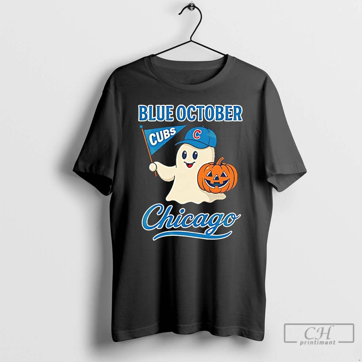 Premium Chicago Cubs Blue October Ghost Halloween T Shirts