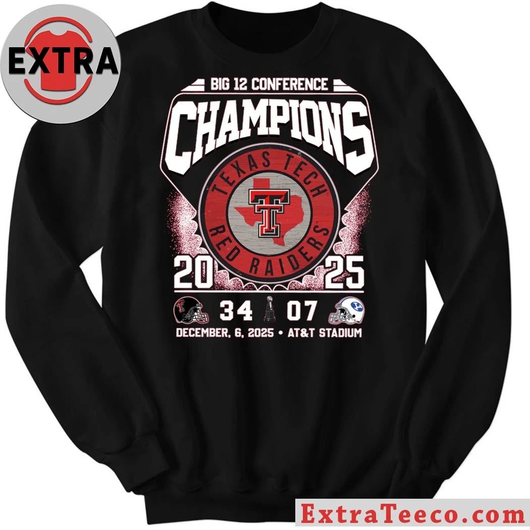 Celebrating the Texas Tech Red Raiders’ 2025 Big 12 Conference Football Championship 34 BYU 07 December 6, 2025, at AT&T Stadium in Arlington, Texas Shirt