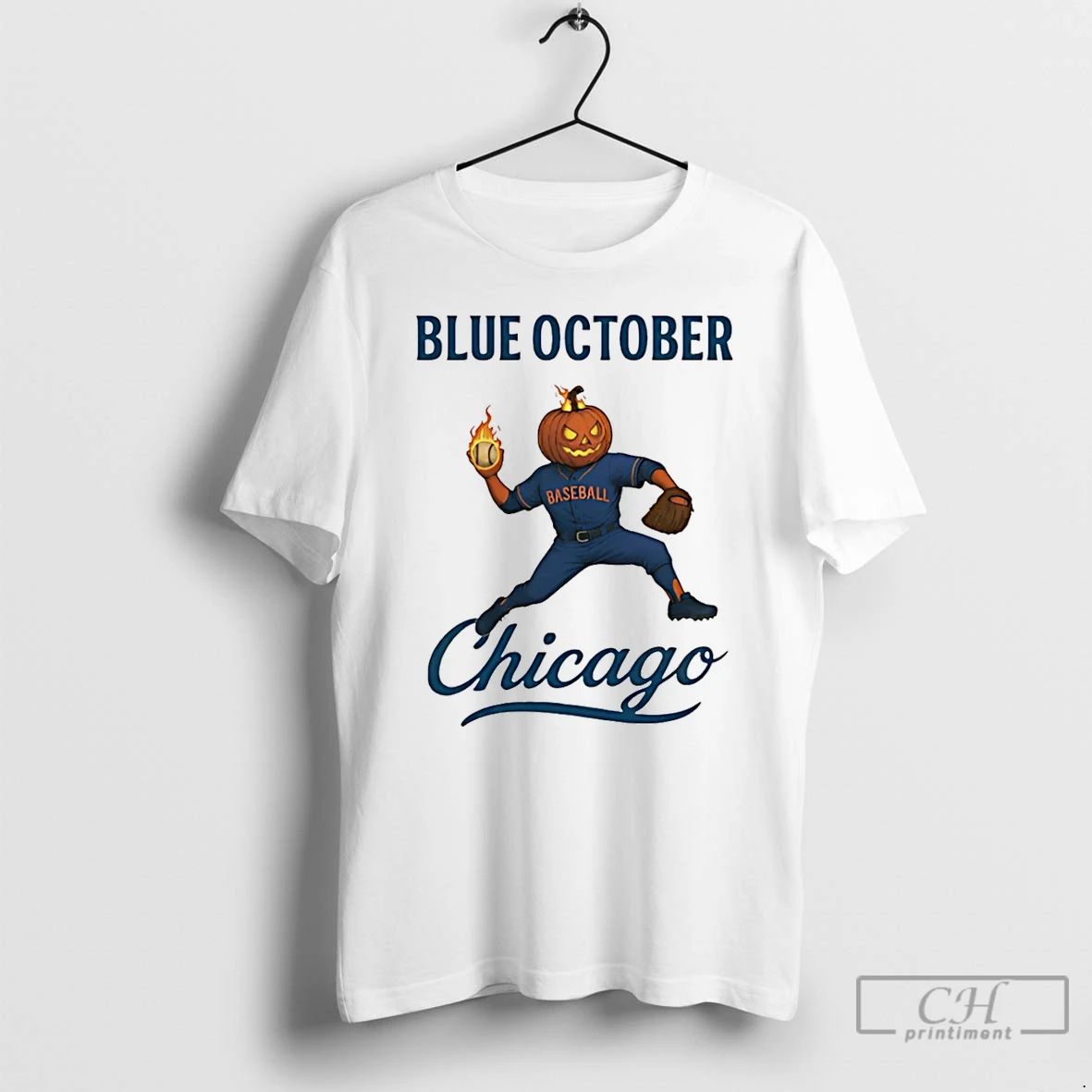 Premium Pumpkin Player Blue October Chicago Cubs Baseball Halloween T Shirts