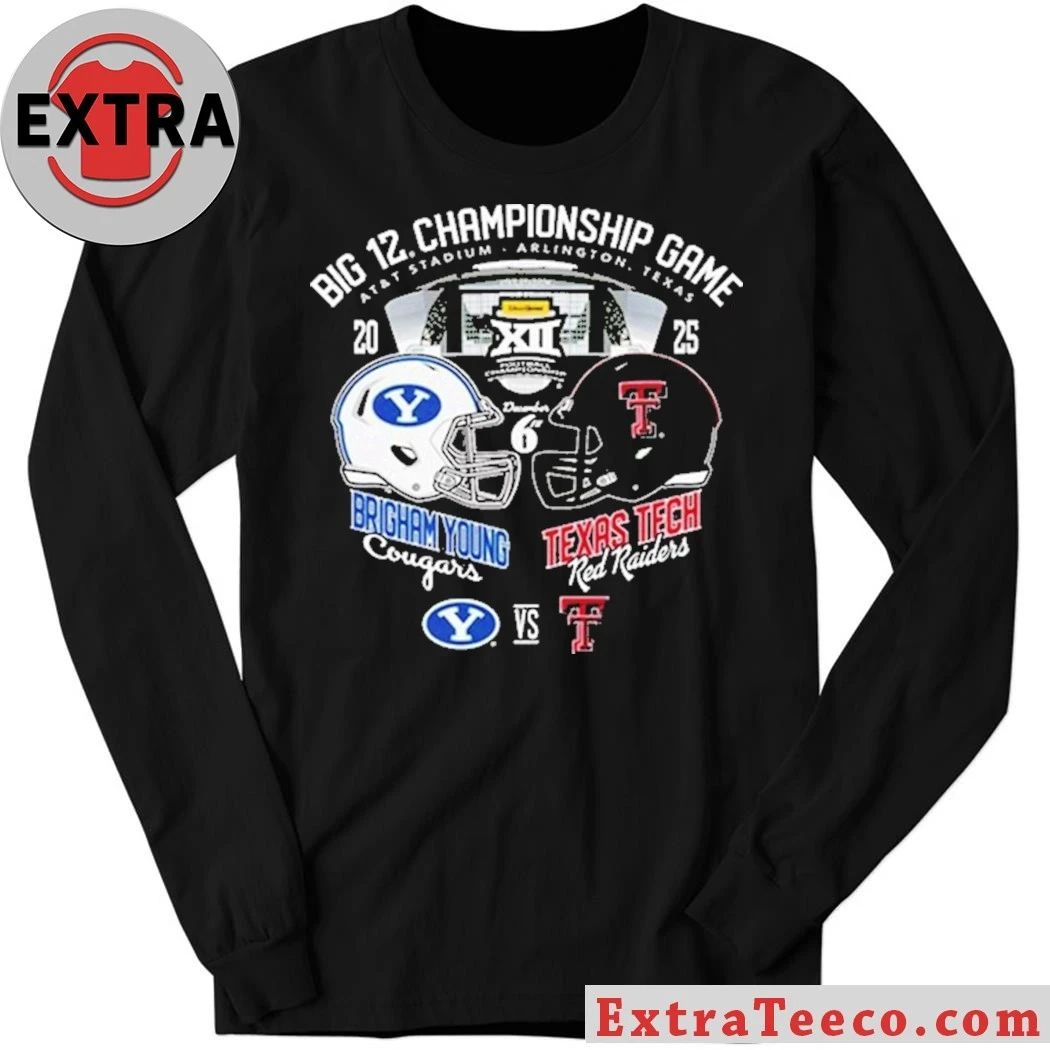 Texas Tech Red Raiders vs Brigham Cougars Big 12 Championship Game 2025 At AT And T Stadium Arlington Texas Helmet Logo T-Shirt