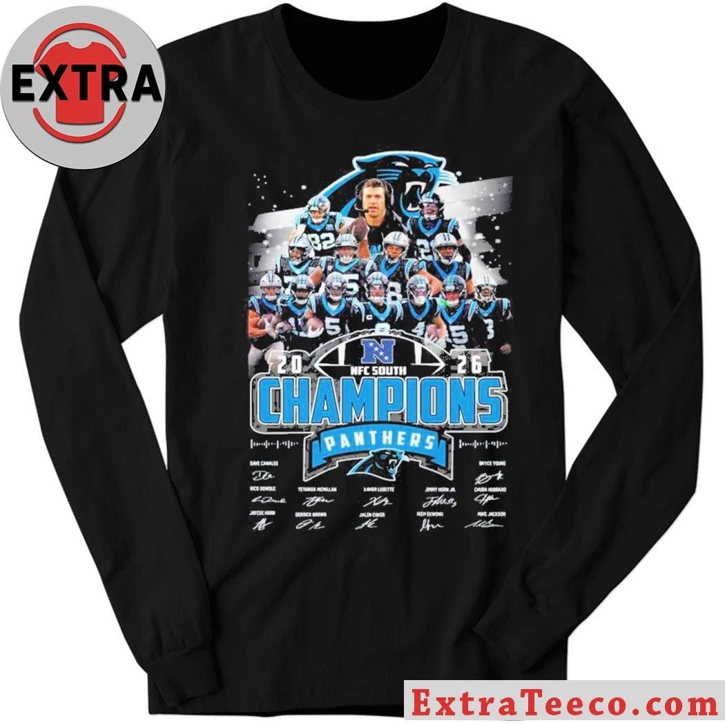 Original Carolina Panthers 2025 NFC South Champions All Team Vintage Signature And Logo Shirt