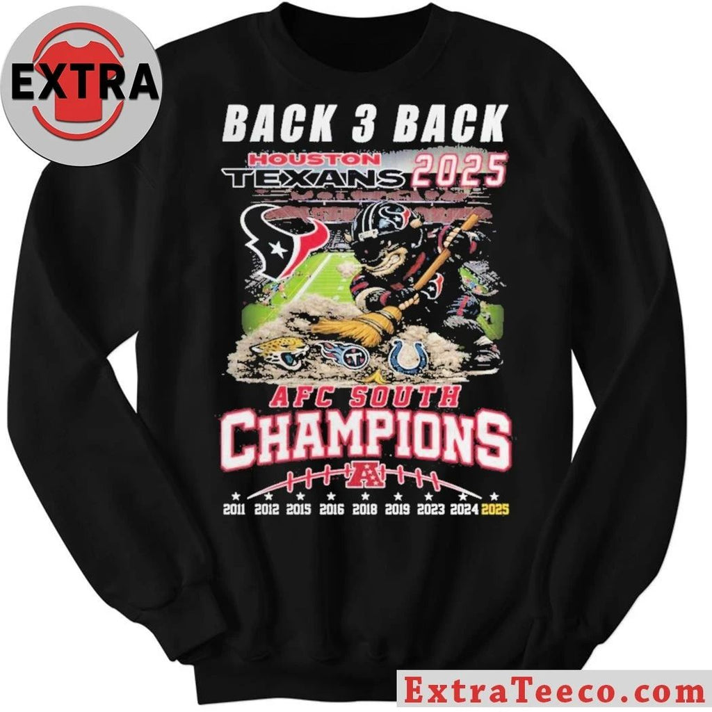 Houston Texans 2025 AFC South Champions Back-3-Back Mascot T-Shirt