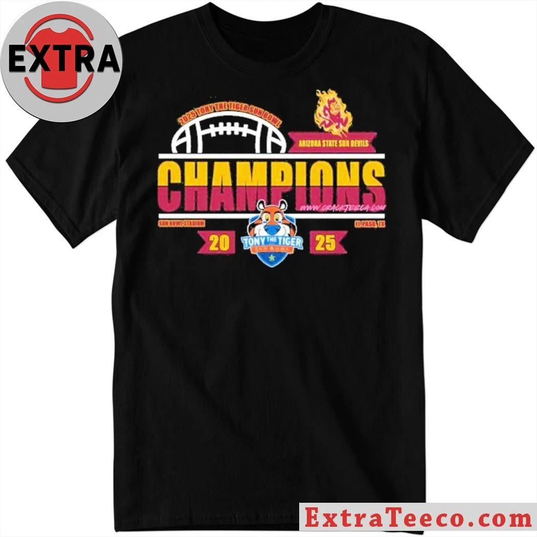 Arizona State Sun Devils 2025 Tony the Tiger Sun Bowl Champions Logo T-Shirt