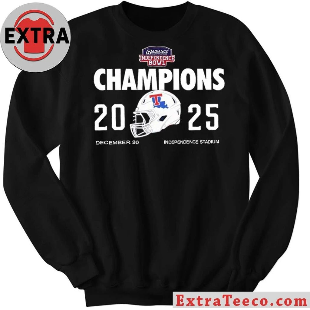 Commemorative t-shirt celebrating the Louisiana Tech Bulldogs’ victory at the Radiance Technologies Independence Bowl 2025 (23-14) on December 30, 2025