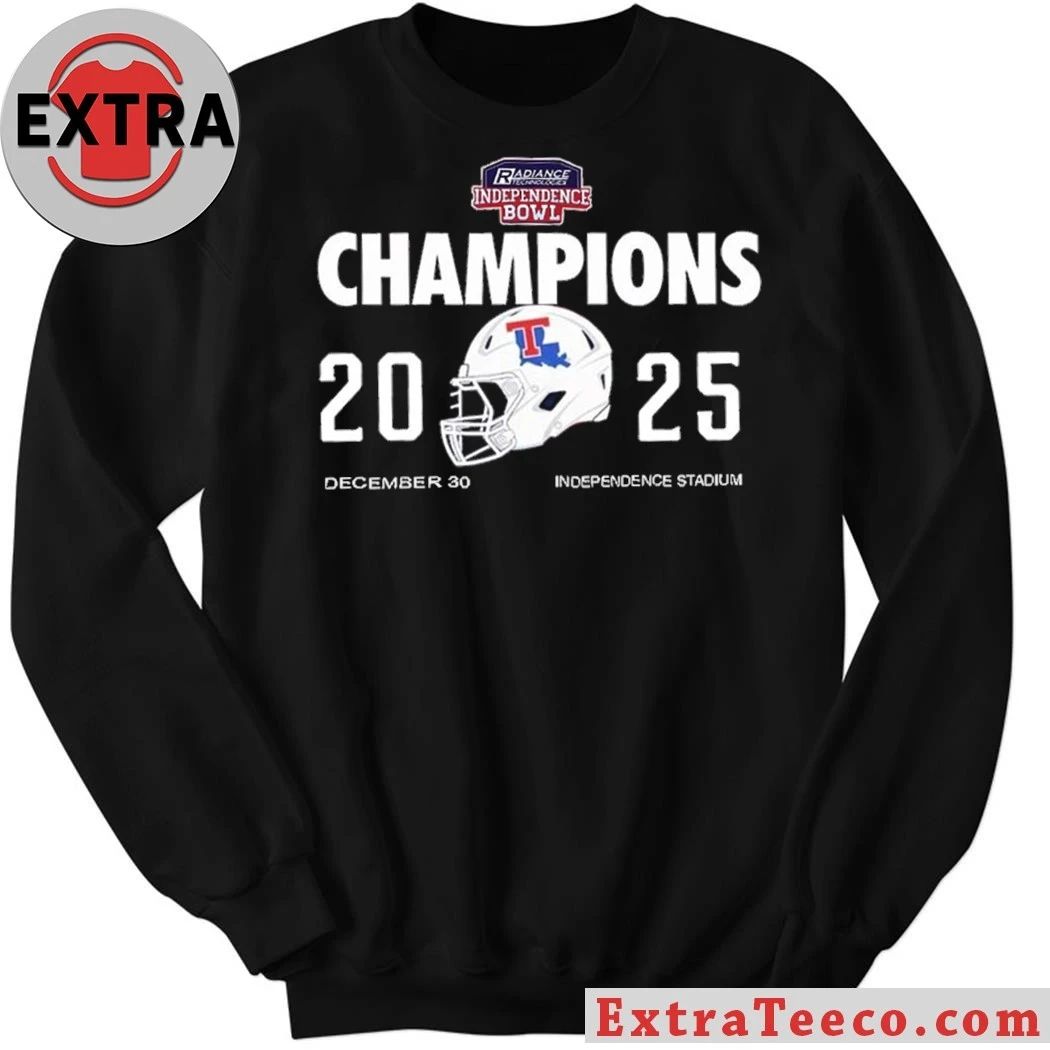 Commemorative t-shirt celebrating the Louisiana Tech Bulldogs’ victory at the Radiance Technologies Independence Bowl 2025 (23-14) on December 30, 2025