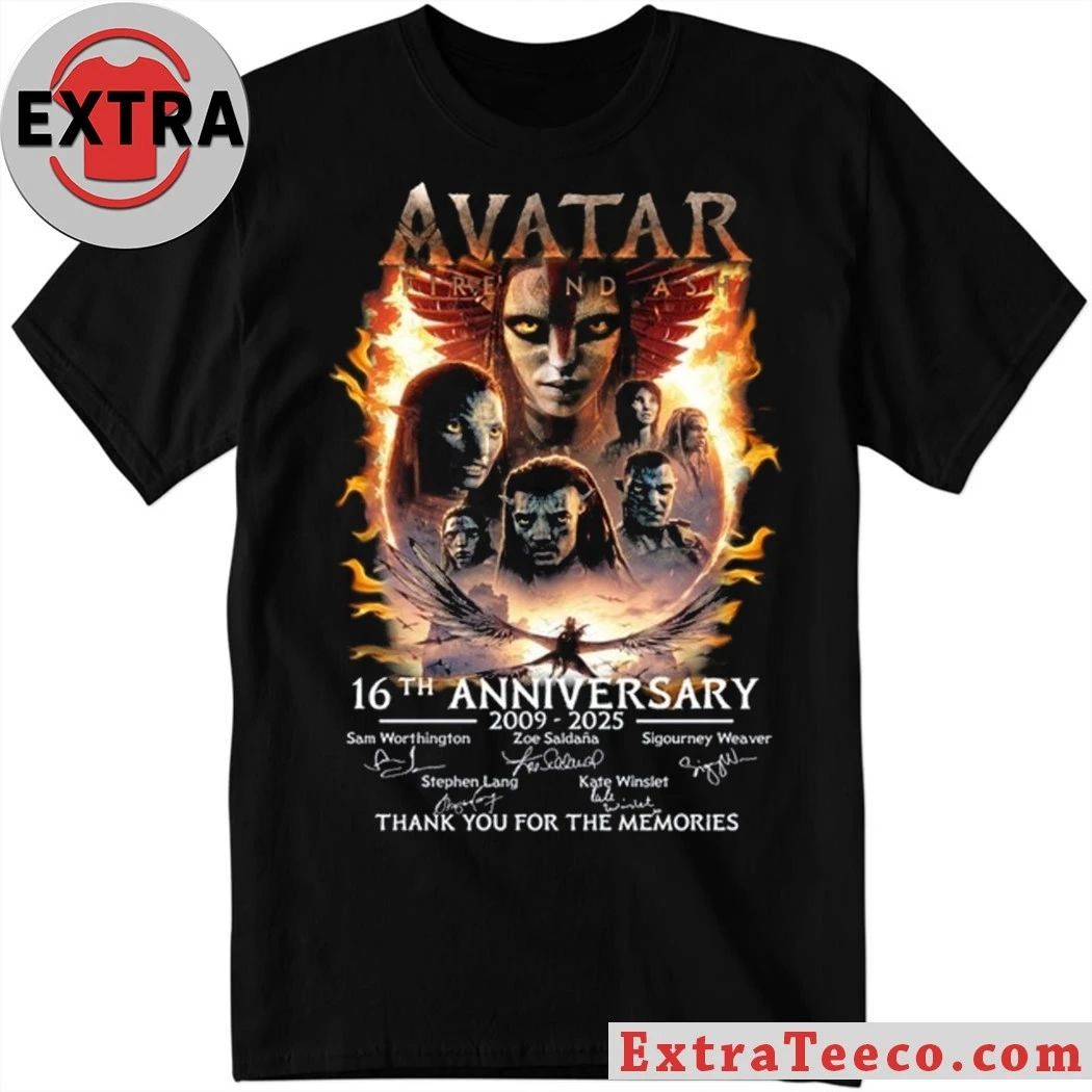 Original Celebrating 16 years since Avatar Fire and Ash Sam Worthington, Zoe Saldaña, Sigourney Weaver, Stephen Lang, and Kate Winslet. December 19, 2025 Signature Shirt